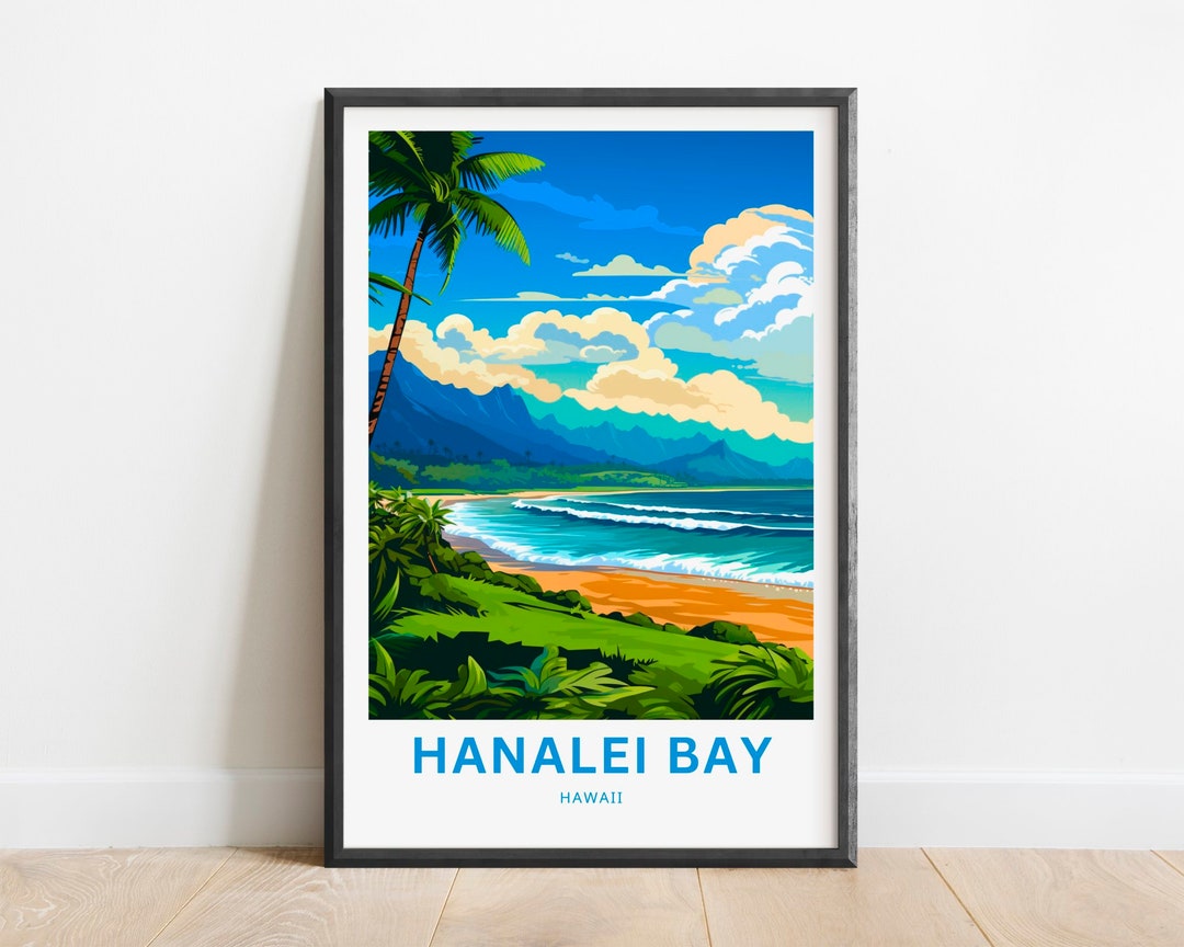Hanalei Bay Travel Print Hanalei Bay Poster, Hawaii Wall Art, Framed