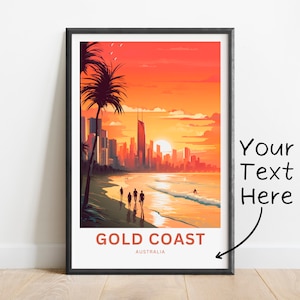 Personalized Gold Coast Travel Print - Gold Coast poster, Queensland, Australia Wall Art, Framed present, Gift Australia Present, Custom Art