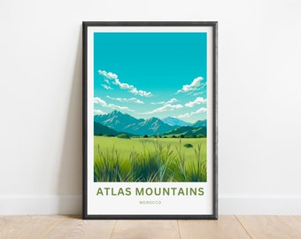 Atlas Mountains Wall Art Print, Morocco Travel Poster (Minimalist Style)