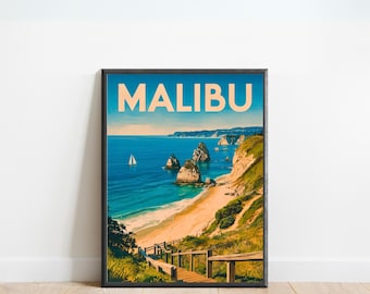 Malibu Vintage Travel Poster - Malibu print, California Wall Art, Framed present, Gift California Present