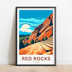 Impresión de viaje del anfiteatro Red Rocks - cartel del anfiteatro Red Rocks, arte de la pared de Colorado, presente enmarcado, regalo Colorado presente
