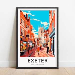 Exeter Travel Print - Exeter poster, England Wall Art, Framed present, Gift England Present