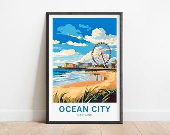 Ocean City Reise-Druck - Ocean City Poster, Maryland Wandkunst, gerahmtes Geschenk, Geschenk Maryland vorhanden