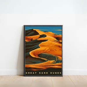 Great Sand Dunes Vintage Travel Poster - Great Sand Dunes Print, Colorado Wall Art, Framed, Gift National Park Colorado Present