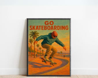 Kunst aan de muur skateboarden: vintage skateboardposter voor skaters, straatcultuur en stedelijke decoratie