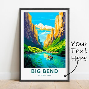 Impresión de viaje personalizada del Parque Nacional Big Bend: póster de Big Bend, arte de pared de Texas, regalo enmarcado, regalo de Estados Unidos, texto personalizado