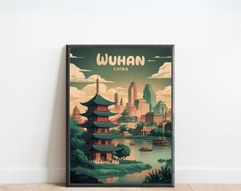 Póster de viaje vintage de Wuhan: impresión de Wuhan, arte mural de China, regalo enmarcado, regalo de China