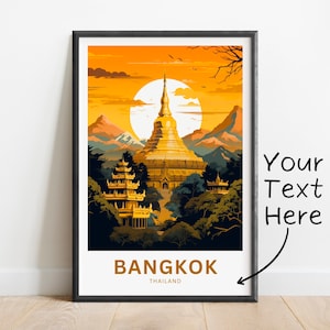 Personalized Bangkok Travel Print - Bangkok poster, Thailand Wall Art, Framed present, Gift Thailand Present