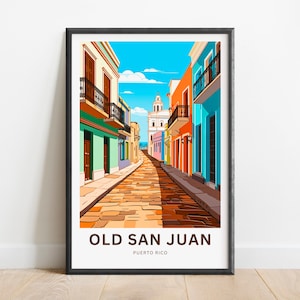 Old San Juan Travel Print - Old San Juan poster, Puerto Rico Wall Art, Framed present, Gift Puerto Rico Present, Custom text, Personalized