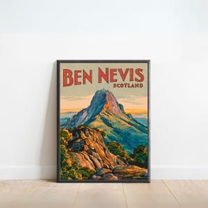 Ben Nevis Vintage Travel Poster - Ben Nevis Print, Scottish Highlands Wall Art, Framed, Gift Scotland Present