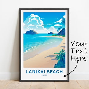 Personalized Lanikai Beach Travel Print - Lanikai Beach poster, Hawaii Wall Art, Framed present, Gift Hawaii Present