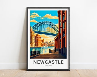 Newcastle Travel Print - Newcastle poster, England Wall Art, Framed present, Gift England Present