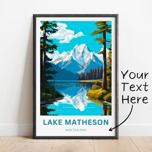 Personalized Lake Matheson Travel Print - Lake Matheson poster, New Zealand Wall Art, Framed present, Gift New Zealand Present