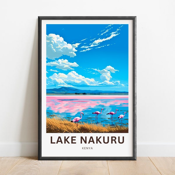 Lake Nakuru Travel Print - Lake Nakuru poster, Kenya Wall Art, Framed present, Gift Africa Present