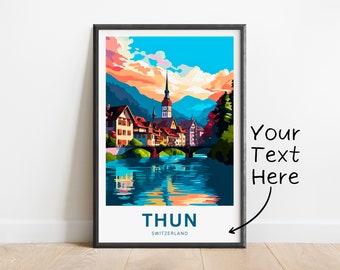 Personalisierter Thun Reisedruck - Thun Poster, Schweiz Wandkunst, gerahmtes Geschenk, Geschenk Schweiz vorhanden