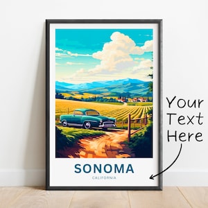 Personalized Sonoma Travel Print - Sonoma poster, California Wall Art, Framed present, Gift California Present