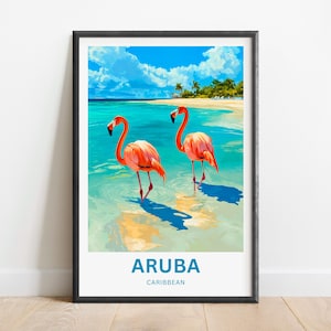 Aruba Travel Print - Aruba poster, Caribbean Wall Art, Framed present, Gift Caribbean Island Present
