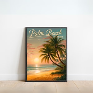 Cartel de viaje vintage de Palm Beach - Impresión de Palm Beach, Arte de la pared de Florida, Presente enmarcado, Regalo Florida Presente