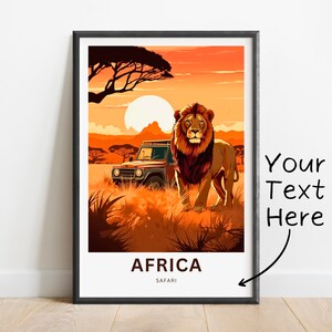 Personalized Africa Travel Print, Africa Safari poster, African Wall Art, Framed present, Gift Africa Present, Customize Your Text