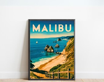 Malibu Vintage Travel Poster - Malibu print, California Wall Art, Framed present, Gift California Present