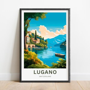 Lugano Travel Print - Lugano poster, Switzerland Wall Art, Framed present, Gift Switzerland Present, Customized your text