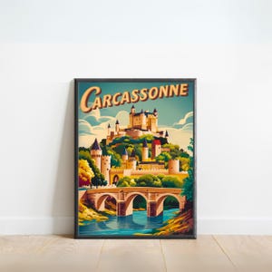 Carcassonne Vintage Reiseplakat - Carcassonne Druck, Frankreich Wandkunst, gerahmt, Geschenk Frankreich vorhanden