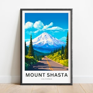 Mount Shasta Travel Print - Mount Shasta poster, California Wall Art, Framed present, Gift California Present
