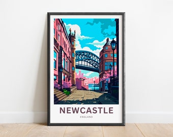 Newcastle Travel Print - Newcastle poster, England Wall Art, Framed present, Gift England Present