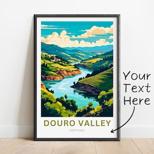 Impresión personalizada de viaje del Valle del Duero - Cartel del Valle del Duero, Arte de la pared de Portugal, Presente enmarcado, Regalo Portugal Presente