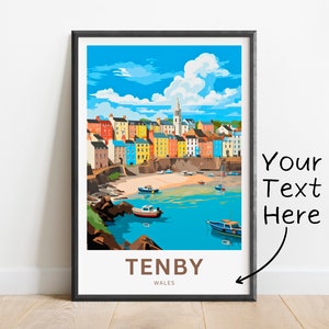 Personalisierter Tenby Reisedruck - Tenby Poster, Wales Wandkunst, gerahmtes Geschenk, Wales Geschenk