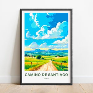 Camino de Santiago Travel Print - Cartel del Camino de Santiago, Arte de la pared de España, Presente enmarcado, Estados de España Presente