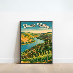 Póster de viaje vintage del valle del Duero: impresión del valle del Duero, arte mural de Portugal, regalo enmarcado, regalo de Portugal