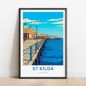 St Kilda Travel Print - St Kilda poster, Australia Wall Art, Framed present, Gift Australia Present