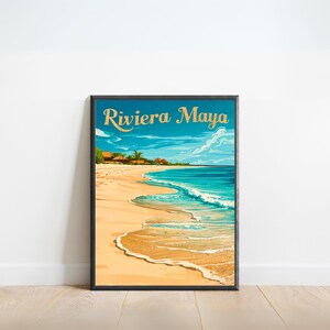 Riviera Maya Vintage Travel Poster - Riviera Maya Print, Mexico Wall Art, Framed, Gift Mexico Present