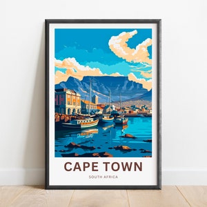 Cape Town Travel Print - plakat Cape Town, sztuka ścienna z Afryki, prezent w ramce, prezent z Afryki