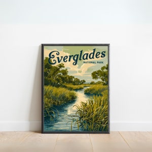 Poster di viaggio vintage delle Everglades - Stampa delle Everglades, arte da parete della Florida, incorniciato, regalo Florida presente