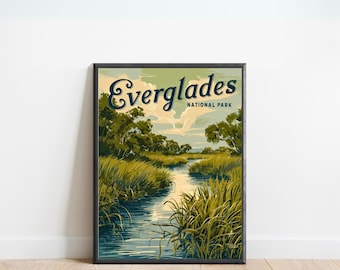 Everglades Vintage Reiseplakat - Everglades Druck, Florida Wandkunst, gerahmt, Geschenk Florida Geschenk