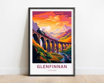 Impression de voyage Glenfinnan - Affiche Glenfinnan, art mural écossais, cadeau encadré, cadeau écossais cadeau