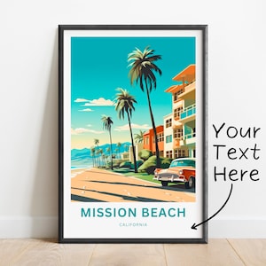 Personalized Mission Beach Travel Print - Mission Beach poster, California Wall Art, Decor, Framed present, Gift California Present