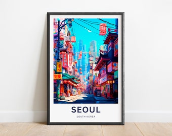 Wydruk z podróży do Seulu - plakat z Seulu, Korea Południowa, sztuka ścienna, prezent w ramce, prezent z Korei Południowej