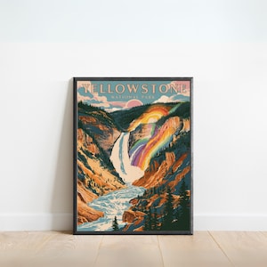 Yellowstone Vintage Travel Poster - Yellowstone National Park Print, National Park Wall Art, Framed present, Gift National Park Present