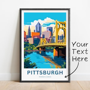 Personalized Pittsburgh Travel Print - Pittsburgh poster, Pennsylvania Wall Art, Framed present, Gift Pennsylvania Present