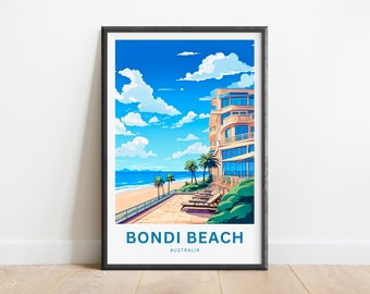 Bondi Beach Travel Print - Cartel de Bondi Beach, Arte de la pared de Australia, Presente enmarcado, Regalo Australia Presente