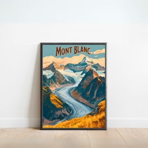 Vintage Mont Blanc reisposter - Mont Blanc-print, Frankrijk muurkunst, ingelijst cadeau, cadeau Frankrijk cadeau