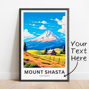Personalized Mount Shasta Travel Print - Mount Shasta poster, California Wall Art, Framed present, Gift California Present
