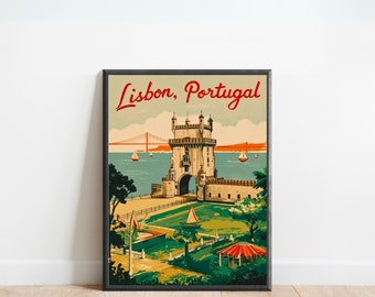 Cartel de viaje vintage de Lisboa - Impresión de Lisboa, Arte de la pared de Portugal, Presente enmarcado, Regalo Portugal presente
