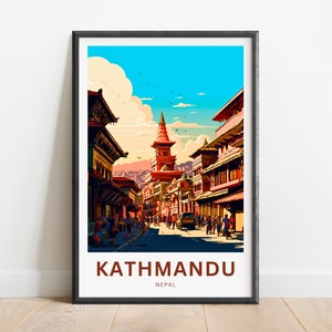Kathmandu Travel Print - Kathmandu poster, Nepal Wall Art, Framed present, Gift Nepal Present