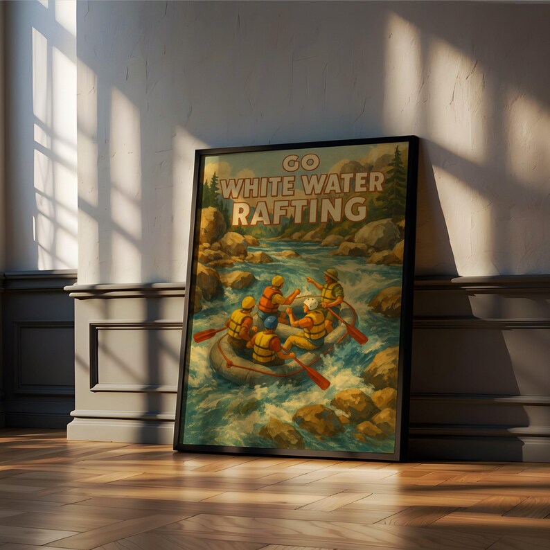 River Raft Poster Vintage White Water Rafting Poster – Adventure Travel Wall Art for ...