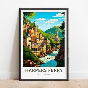 Harpers Ferry Travel Print - Harper&#39;s Ferry poster, West Virginia Wall Art, Framed present, Gift West Virginia Present, Customized Your Text