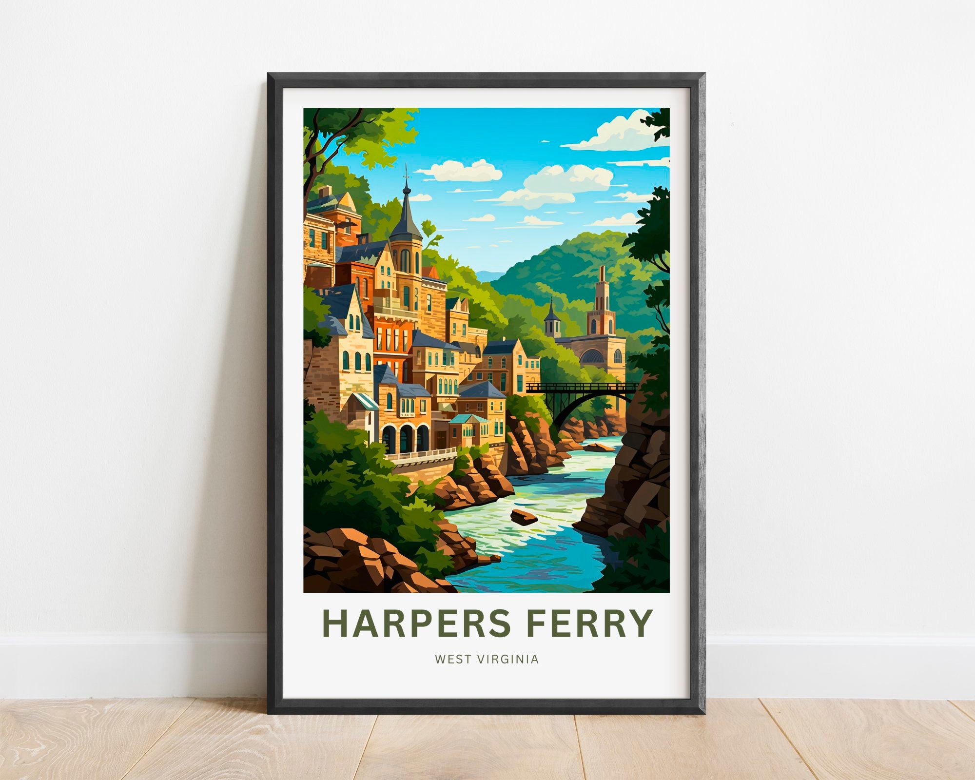 Harpers Ferry Reisedruck - Harper's Ferry Plakat, West Virginia Wandkunst, gerahmtes Geschenk, Geschenk West Virginia Geschenk, besonders angefertigt Ihr Text
